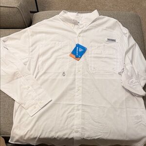 Columbia PFG white, long sleeve Omni-shade button up shirt, XXL, 2X, NEW, NWT!